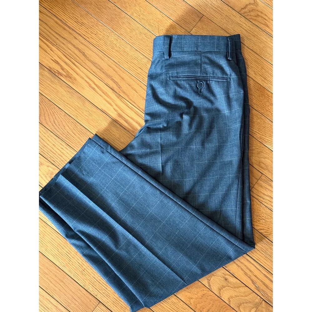 Combatant Gentlemen Grey Windowpane Wool Blend Dress Pants 32x30 Mens Trousers